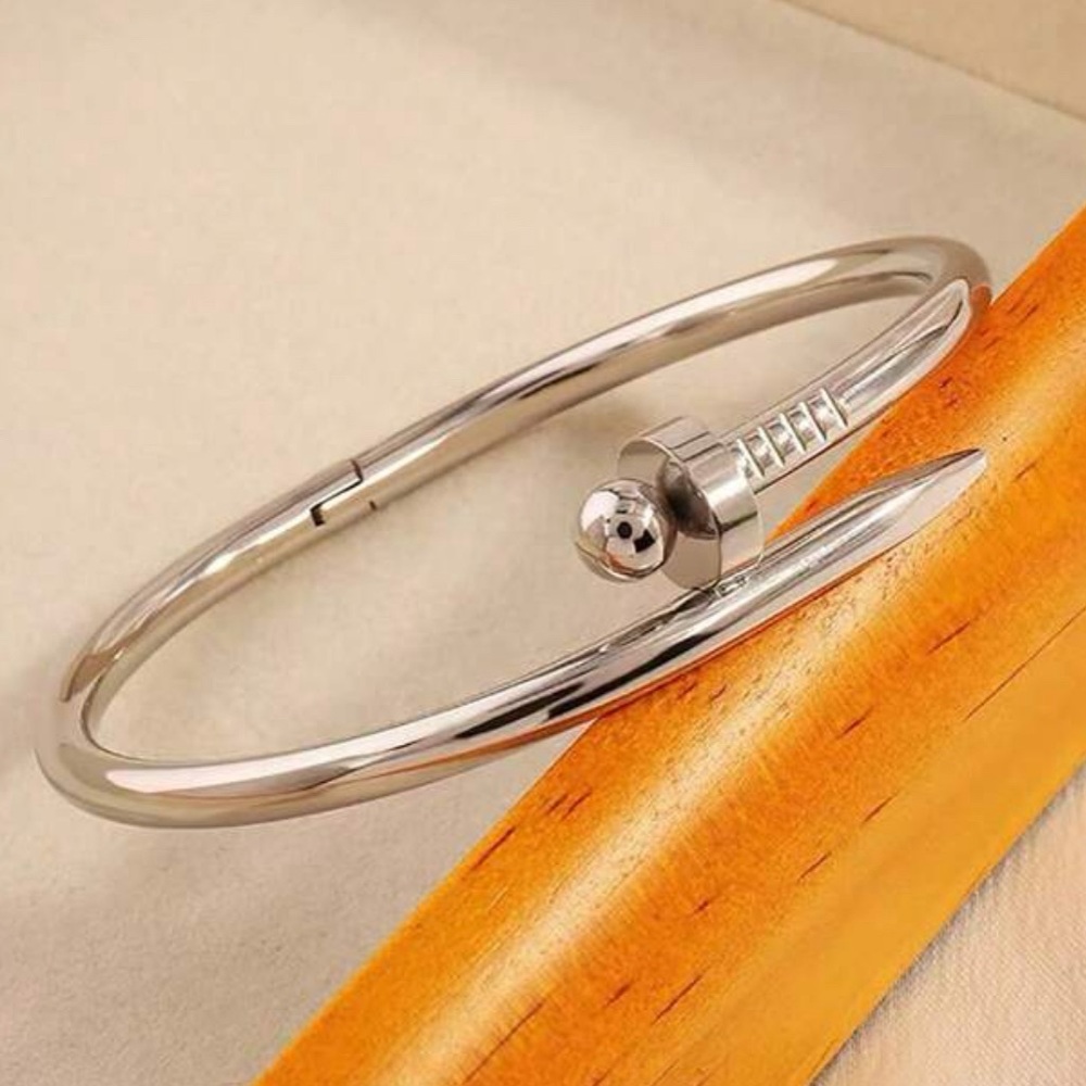 Women Silver Stainless Steel Spike Bangle Bracelet - Picture 2 of 6